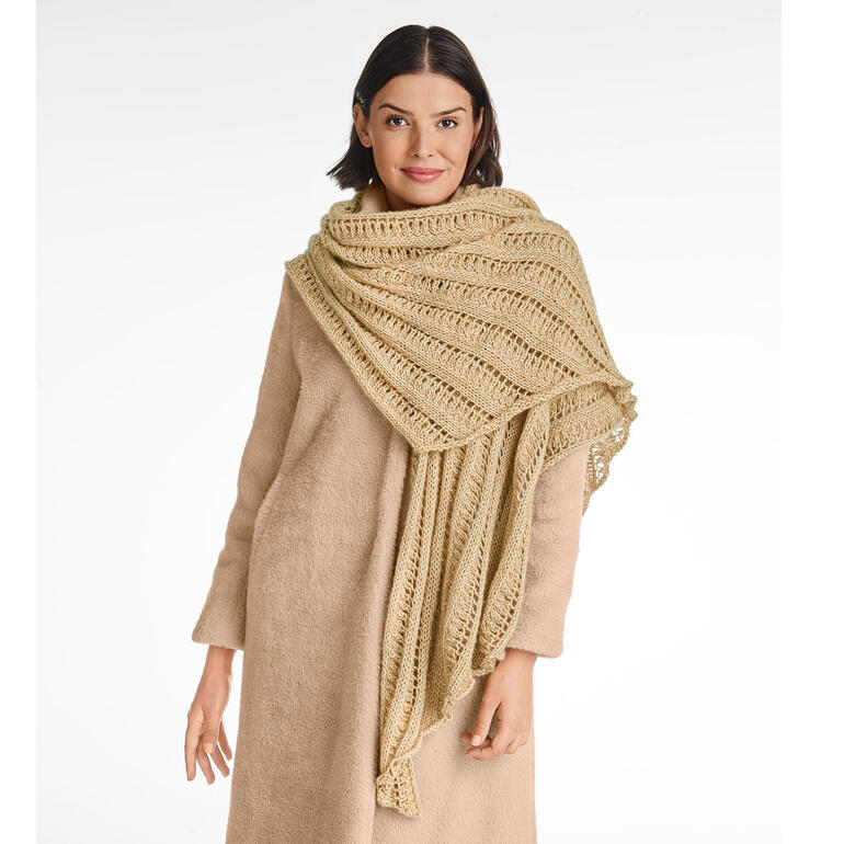 Schultertuch aus Wool-Cotton in hellem Beige, stylisch drapiert.