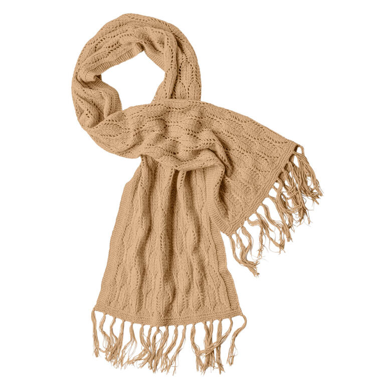Beiger Schal aus Kaschmir mit Fransen.