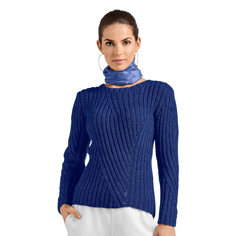 Damenpullover aus Merino-Extrafein in tiefblau mit Struktur.