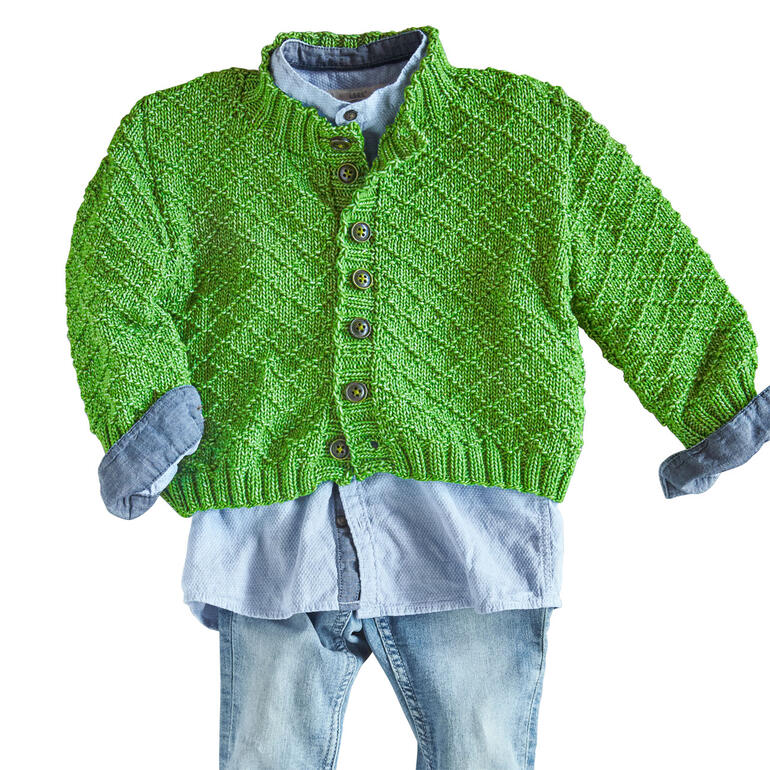 Grüne Jacke mit Rundhalsausschnitt und Knöpfen aus Recycle & Cotone.