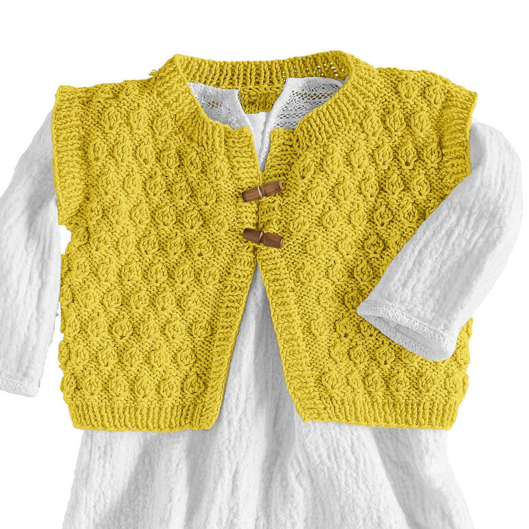 Gelbe Babyweste aus Merino-Cotton mit knöpfen.