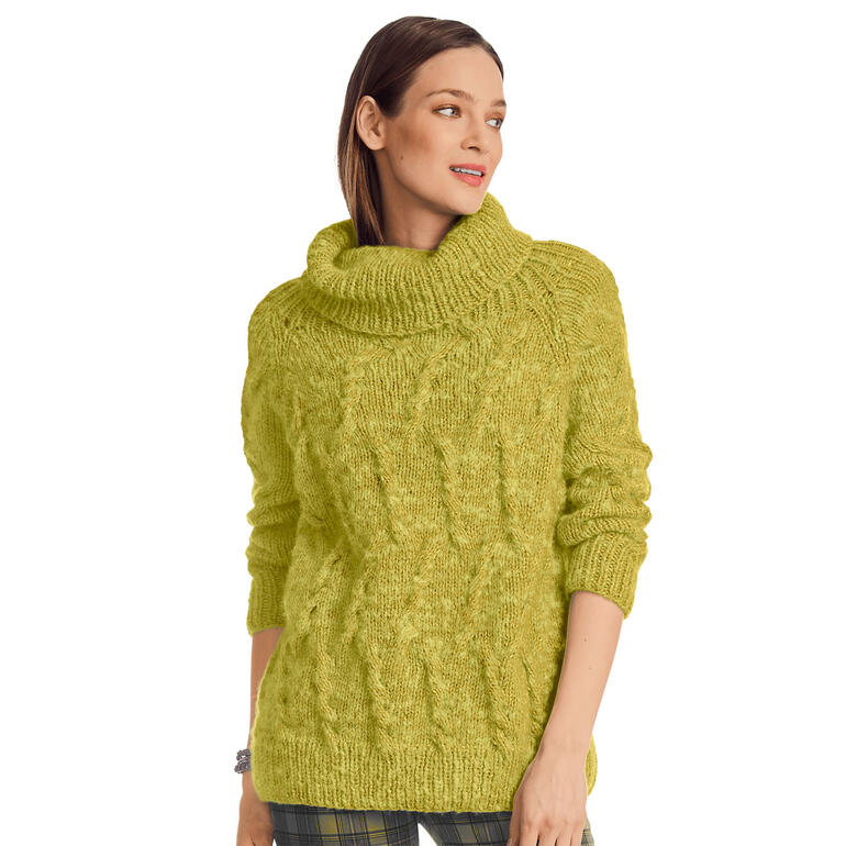 Hellgrüner Pulli aus Aparta-Nova und Aerea mit voluminösem Kragen.