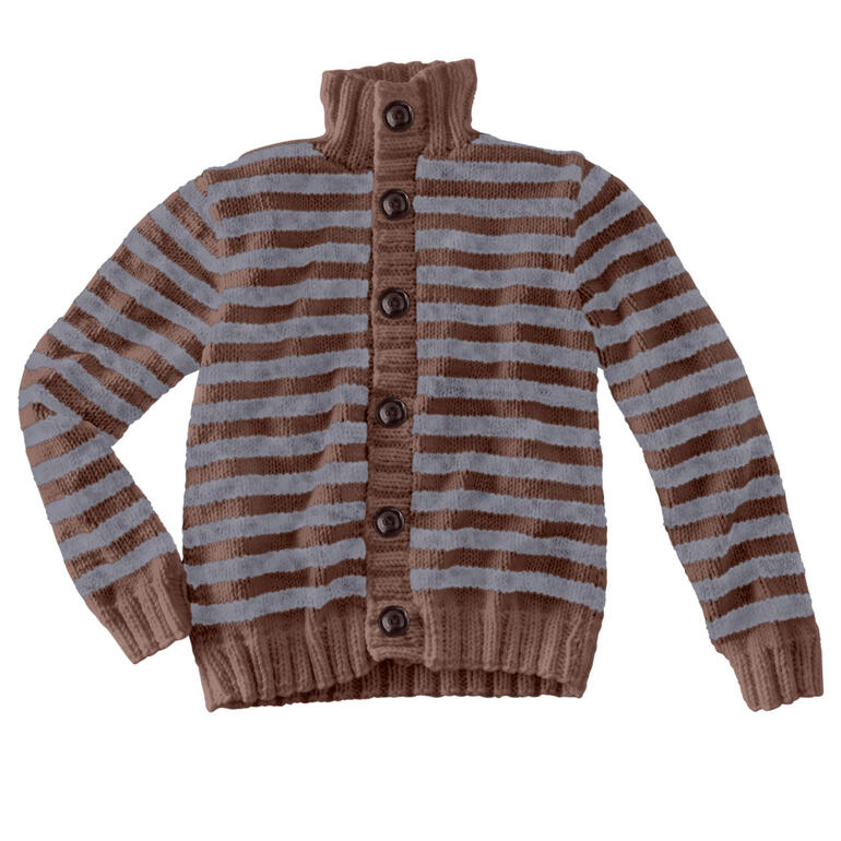 Gestreifte Herrenjacke mit Stehkragen und Knöpfen, lässig präsentiert.