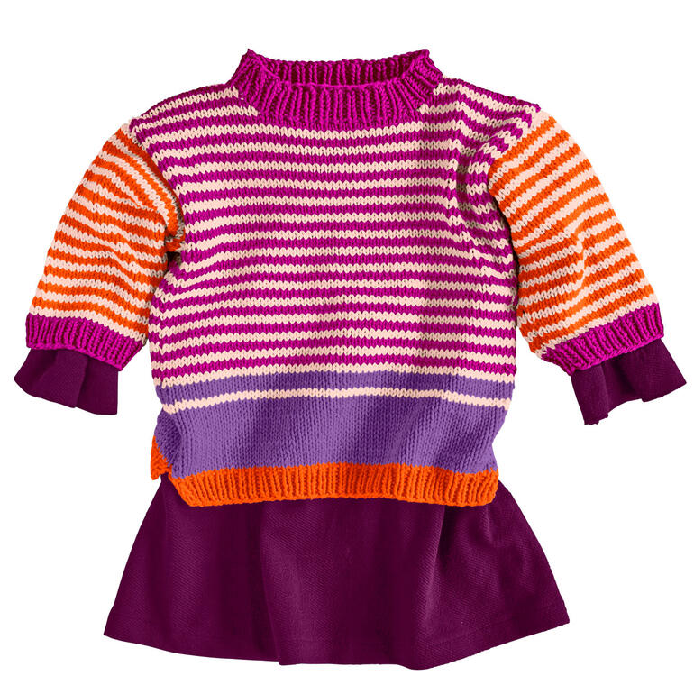 Pullover aus Cotonara mit breiten Streifen in lebhaften Farben und Rüschendetail.