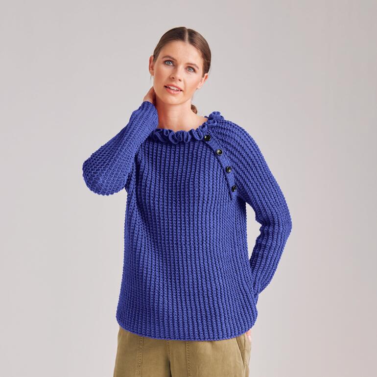 Blauer Pullover aus Ribolli mit Kragen und Knöpfen