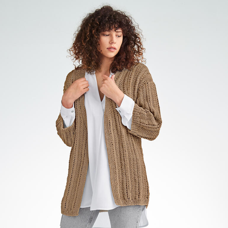 Jacke aus Bandana in braun mit offenem Schnitt und strukturiertem Muster