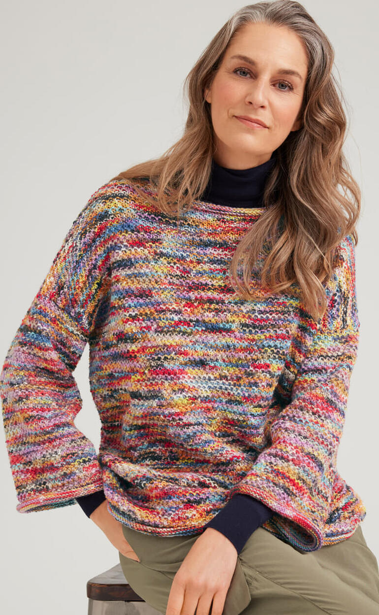 Bunter Pullover aus Merino-Print mit lässigem Schnitt und Rundhalsausschnitt