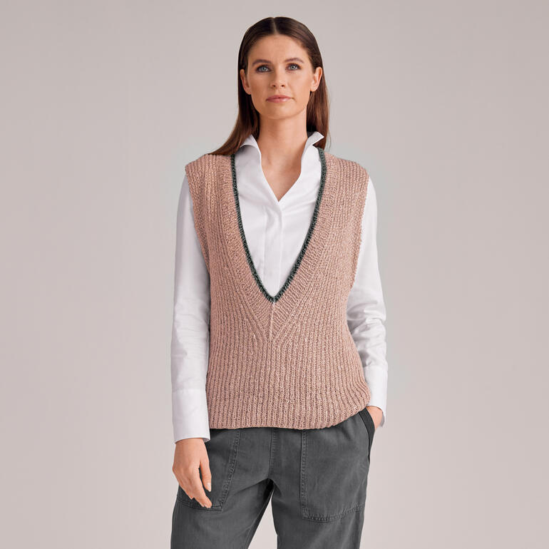 Pullunder aus Varese mit tiefem V-Ausschnitt in neutralen Farben.