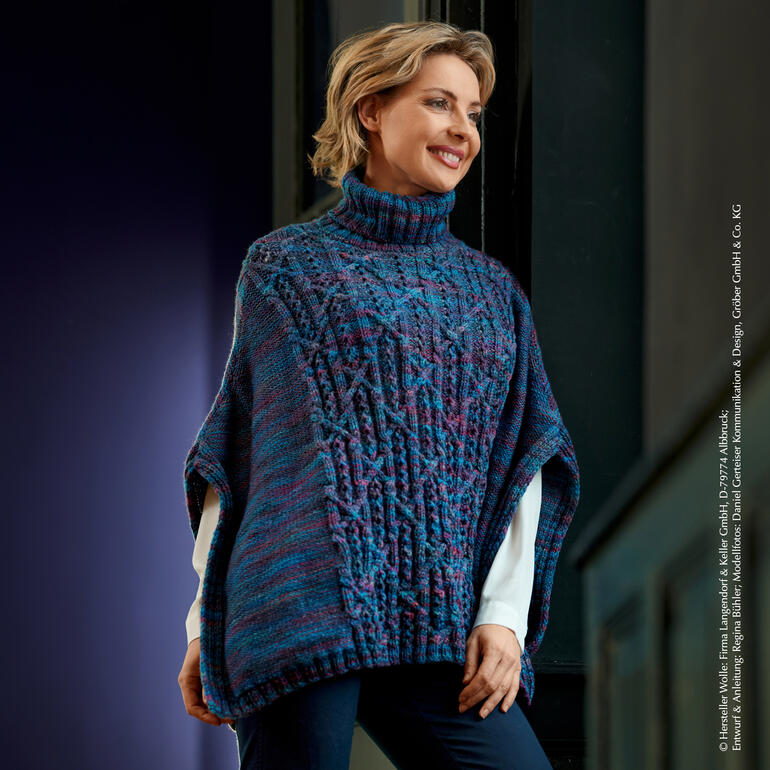 Poncho mit strukturiertem Design und hohem Kragen, aus Laos von Pro Lana.