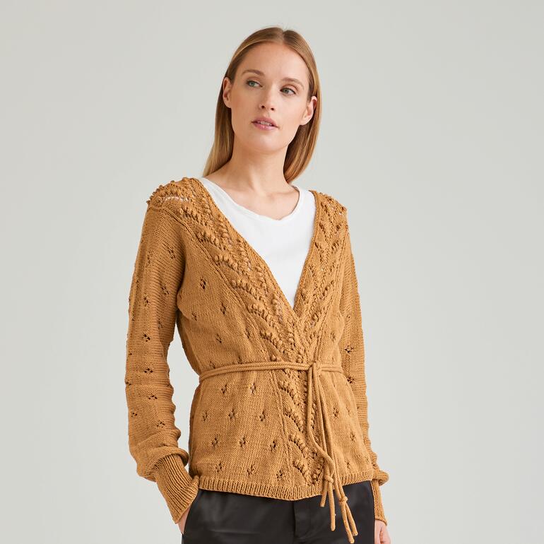 Wickeljacke aus Cotonia II in warmen Farben mit Bindeband.