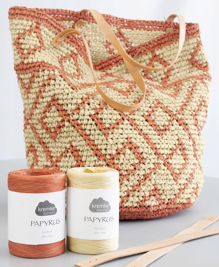 Tasche aus Papyrus von Kremke Soul Wool mit Zubehör