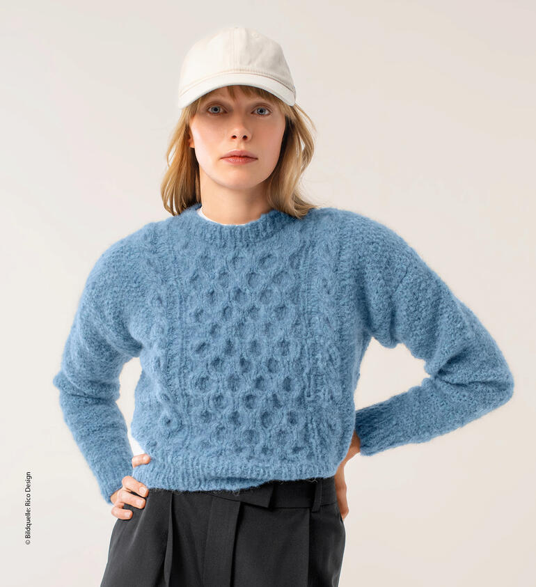 Blauer Pullover aus Fashion Alpaca Superfine Heavens Uni mit weichem Material.