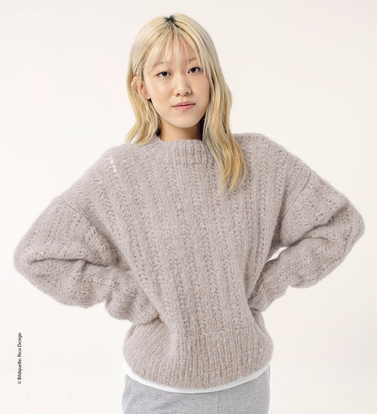 Beiger Pullover aus Fashion Alpaca Superfine Heavens Uni mit lockerem Schnitt.
