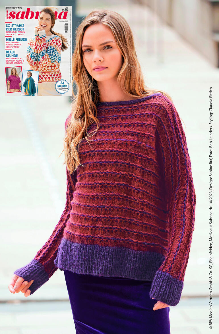 Lila Pullover aus Frigga mit strukturiertem Design.