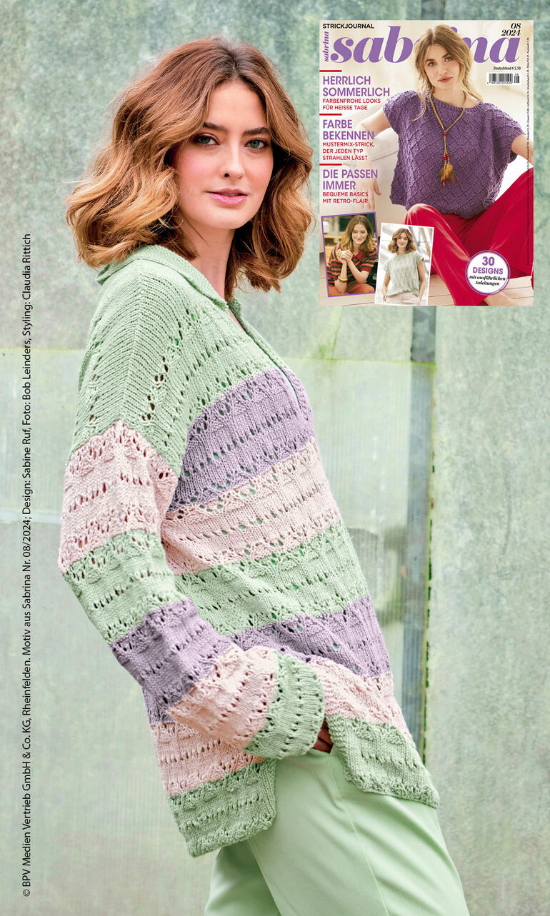 Polo-Pulli mit lockerer Passform in sanften Farben, getragen von einer Frau mit stylischem Look.