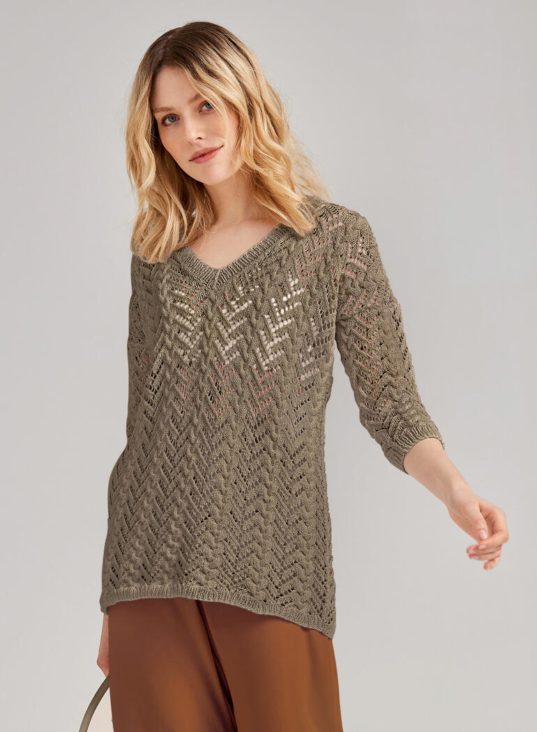 Damenpullover aus Recycle & PET in olivgrün