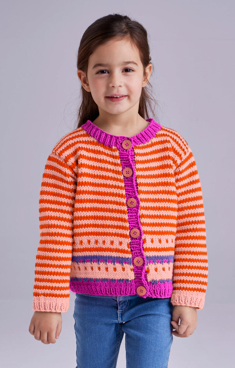 Kinderjacke aus Cotonara in orange mit bunten Streifen