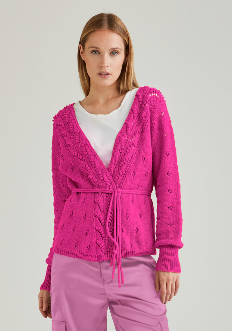 Wickeljacke aus Cotonia II in pink mit Bindegürtel