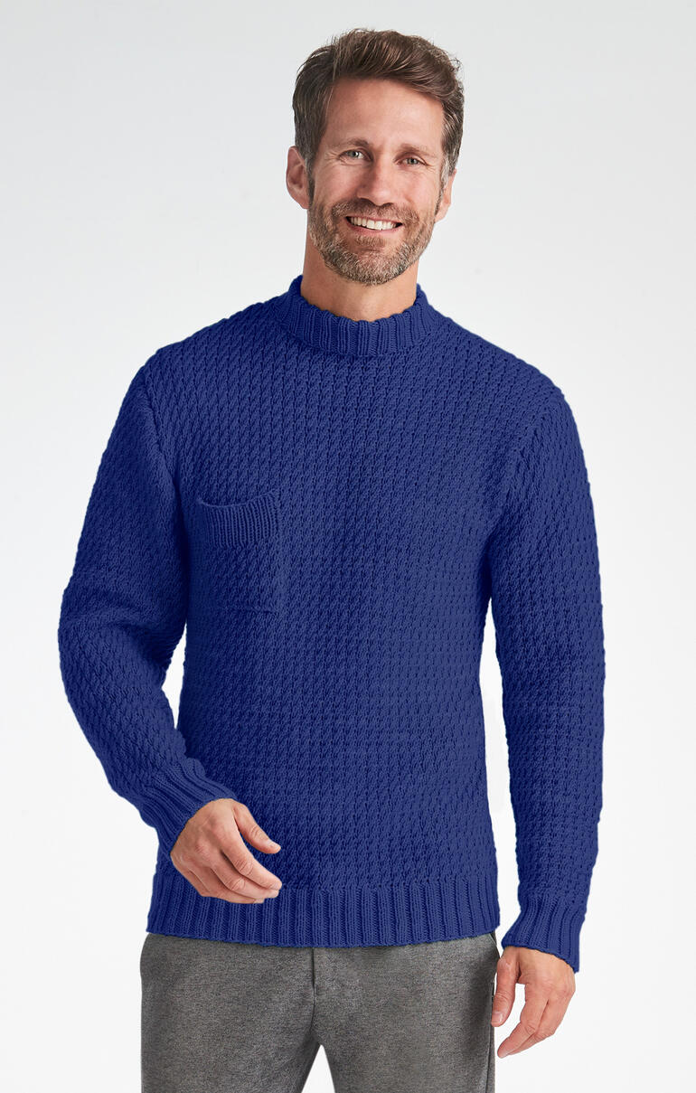 Dunkelblauer Herrenpullover aus Nuovo Merino 120 mit Rundhalsausschnitt