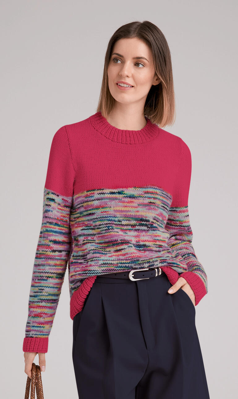 Pullover aus Merino-Print und Nuovo Merino 120, bunt mit strukturiertem Design.