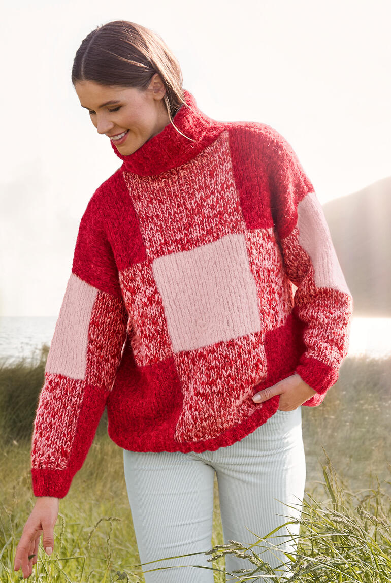 Rot-gestreifter Pullover, 2-fädig aus Arequipa, mit Rundkragen.