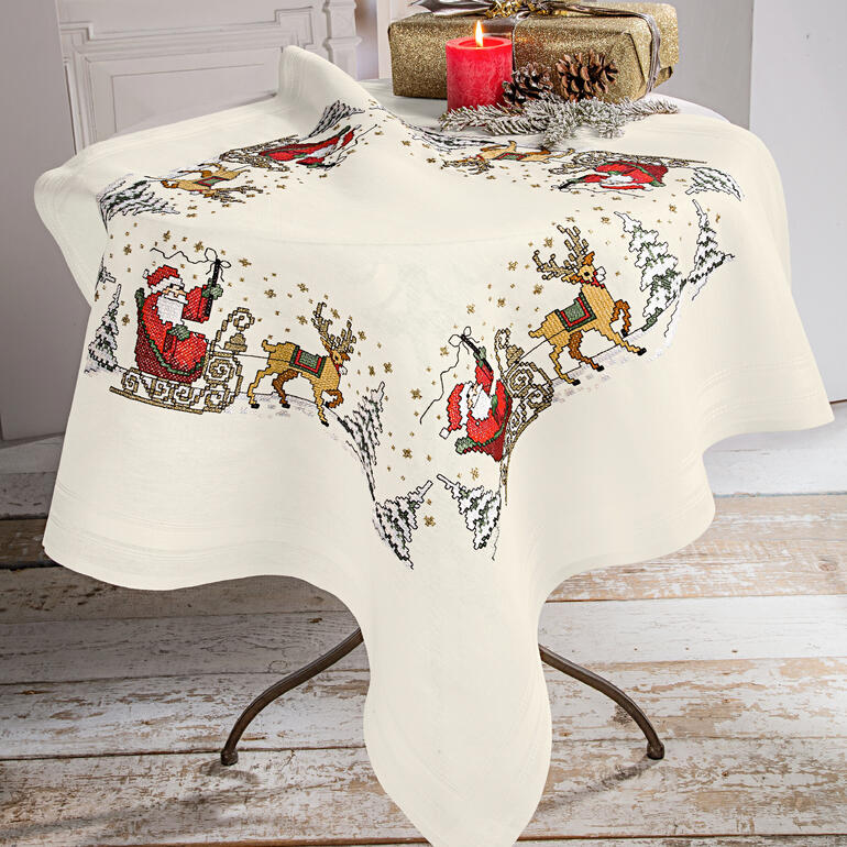 Tischdecke mit Weihnachtsmotiv und Schlittenfahrt
