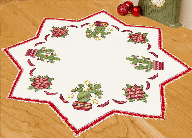 Stern-förmige Tischdecke mit Weihnachtskaktus