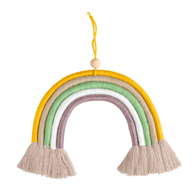 Bunter Makramee-Regenbogen mit Fransen.