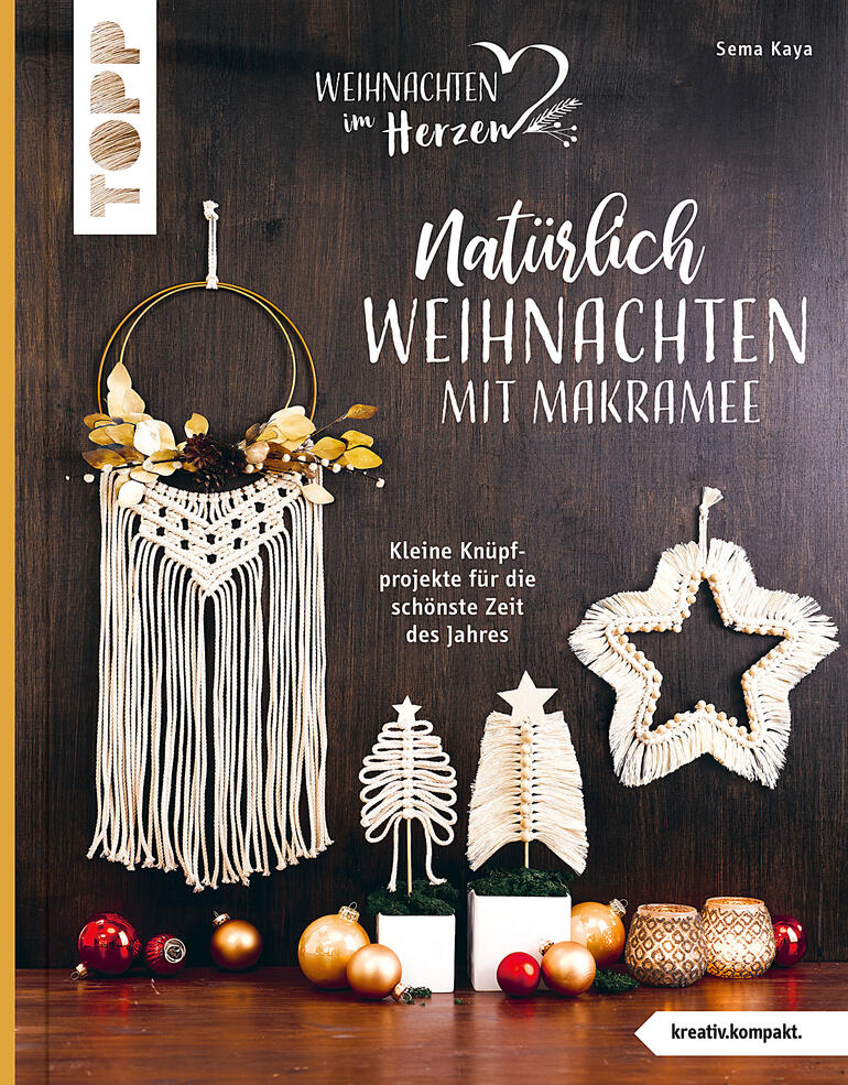 Buch über kreative Makramee-Projekte zu Weihnachten mit dekorativen Beispielen.