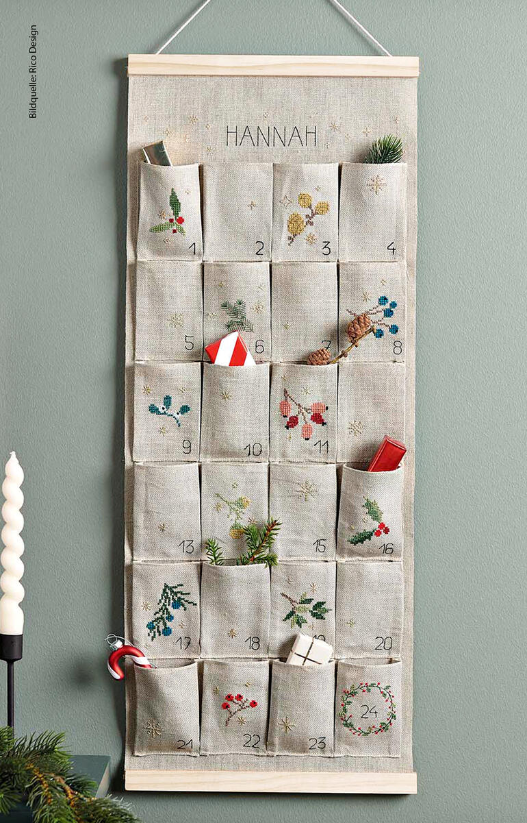 Adventskalender mit Taschen, personalisiert mit dem Namen Hannah.